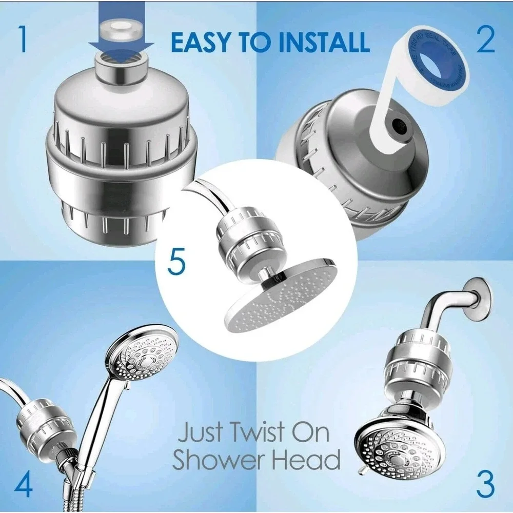 2 PCS 20 Stage Universal Shower Head Filter for Hard Water Chrome Purifier Tape
